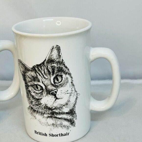 2 British Shorthair & Siamese Kitty Cat Coffee Mugs Cup Ceramic Papel Freelance - Picture 3 of 9
